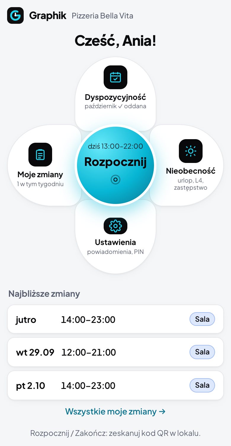 Ekran startowy w aplikacji dla załogi